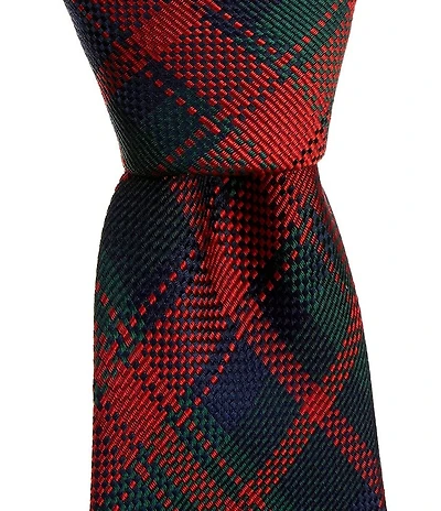 Roundtree & Yorke Christmas Plaid 3 1/4#double; Silk Blend Tie
