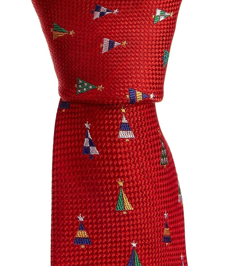 Roundtree & Yorke Christmas Tree Print 3 1/4#double; Silk Blend Tie