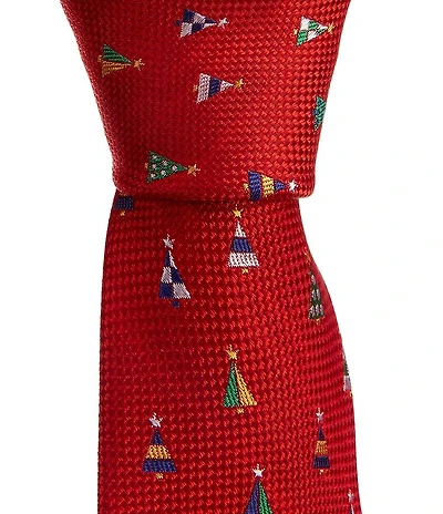 Roundtree & Yorke Christmas Tree Print 3 1/4#double; Silk Blend Tie