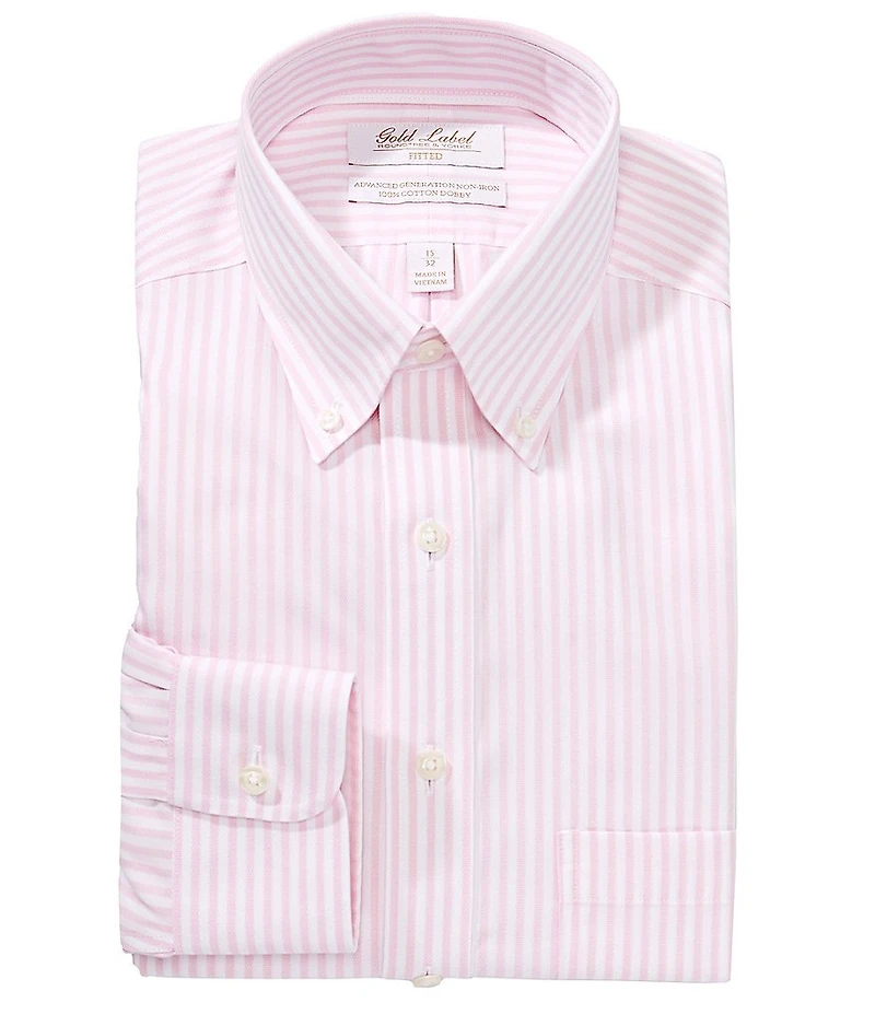 Roundtree & Yorke Fitted Non-Iron Button Down Dobby Stripe Dress Shirt