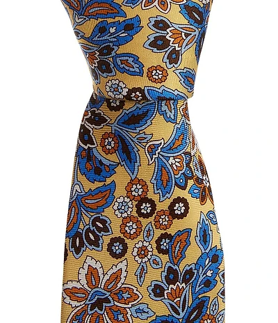 Roundtree & Yorke Finnian Floral Print Traditional 3 1/4#double; Silk Tie