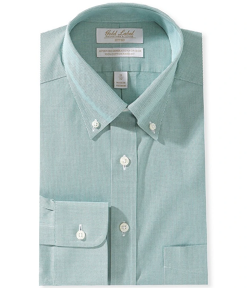Roundtree & Yorke Gold Label Fitted Non-Iron Button Down Collar Houndstooth Pinpoint Dress Shirt