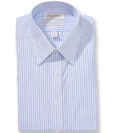 Roundtree & Yorke Gold Label Classic Fit Non-Iron Point Collar Striped Poplin Dress Shirt