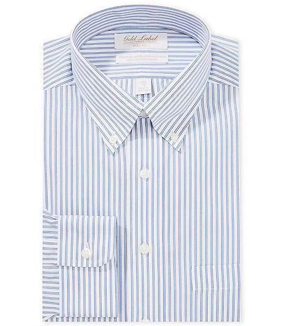Gold Label Roundtree & Yorke Full Fit Non-Iron Button Down Collar Striped Poplin Dress Shirt