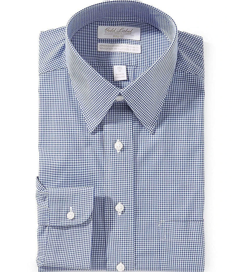 Roundtree & Yorke Gold Label Full Fit Non-Iron Point Collar Gingham Poplin Dress Shirt