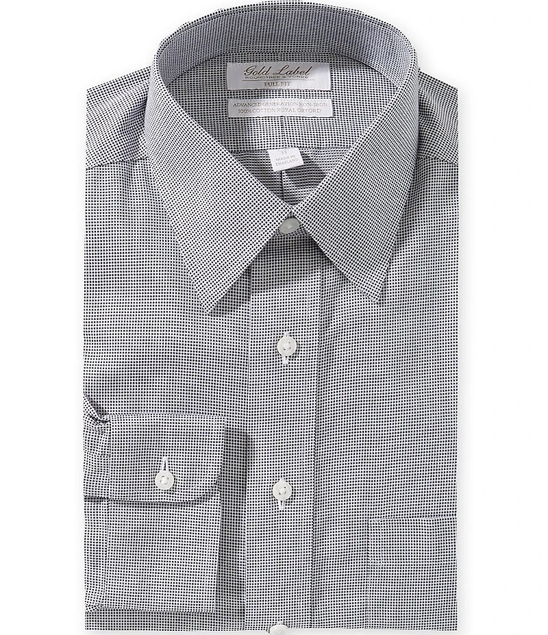 Roundtree & Yorke Gold Label Full Fit Non-Iron Point Collar Micro Checked Dobby Dress Shirt