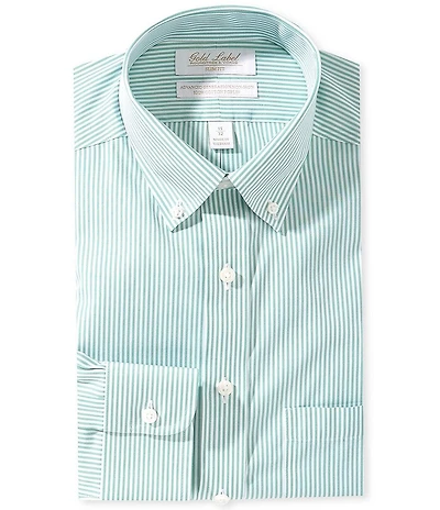 Roundtree & Yorke Gold Label Slim Fit Non-Iron Button Down Collar Striped Poplin Dress Shirt