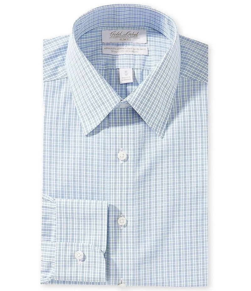 Roundtree & Yorke Gold Label Slim Fit Non-Iron Spread Collar Checked Poplin Dress Shirt