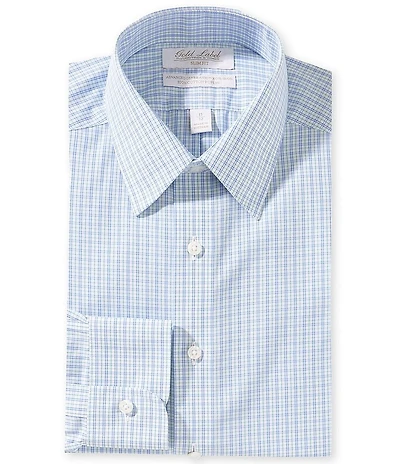 Roundtree & Yorke Gold Label Slim Fit Non-Iron Spread Collar Checked Poplin Dress Shirt