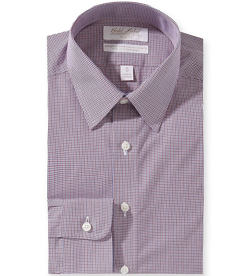 Roundtree & Yorke Gold Label Slim Fit Non-Iron Spread Collar Checked Poplin Dress Shirt