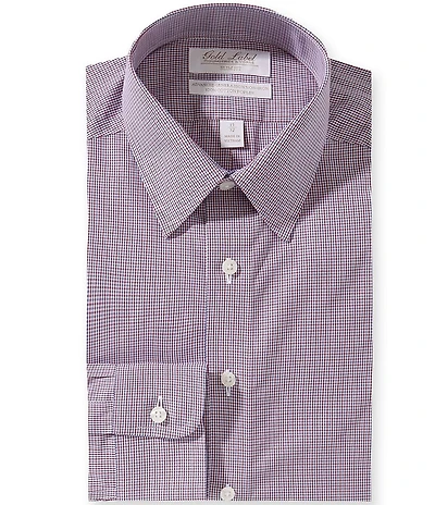 Roundtree & Yorke Gold Label Slim Fit Non-Iron Spread Collar Checked Poplin Dress Shirt
