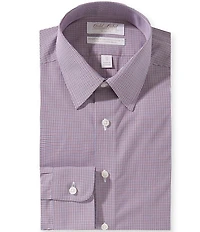 Roundtree & Yorke Gold Label Slim Fit Non-Iron Spread Collar Checked Poplin Dress Shirt