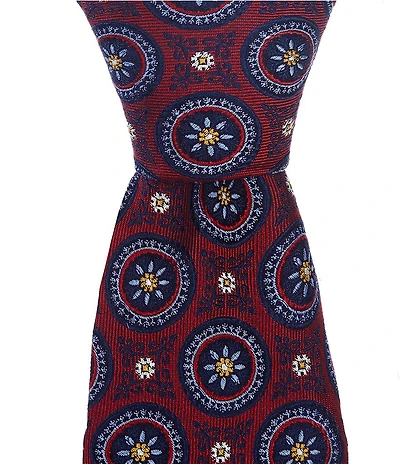 Roundtree & Yorke Large Medallion 3 3/8#double; Traditional Woven Silk Tie