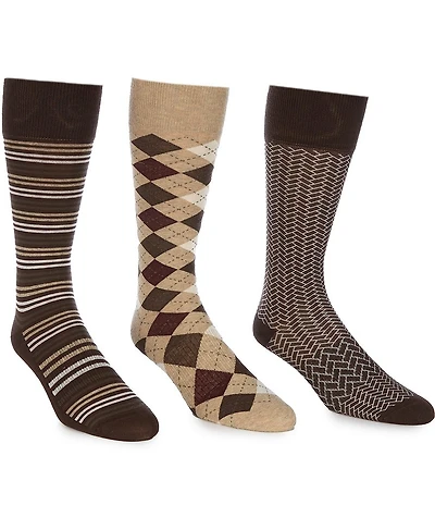 Roundtree & Yorke Mini Argyle Crew Socks 3-Pack