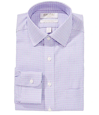Roundtree & Yorke Slim Fit Non-Iron Spread Collar Plaid Oxford Dress Shirt