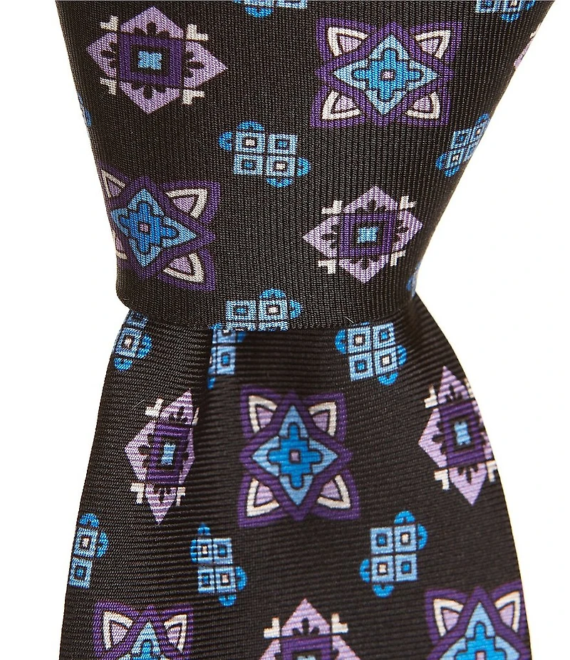 Roundtree & Yorke Sorrel Medallion Print Traditional Woven Silk Tie