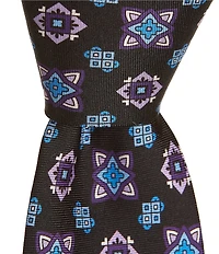 Roundtree & Yorke Sorrel Medallion Print Traditional Woven Silk Tie