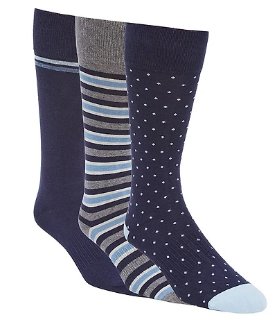 Roundtree & Yorke Stripe/Solid Crew Dress Socks 3-Pack