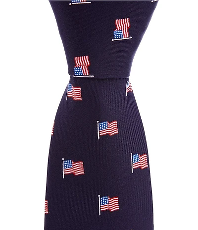 Roundtree & Yorke USA Waving Flag Print Traditional Silk Tie