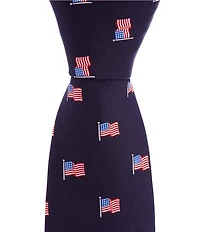 Roundtree & Yorke USA Waving Flag Print Traditional Silk Tie