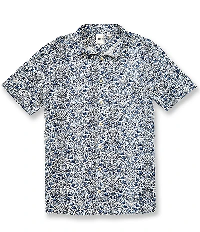Rowm Short Sleeve Hemp Leaf Print Button Front Shirt