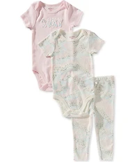 Roxy Baby Girls Floral Printed Bodysuits And Leggings 3-Piece Set