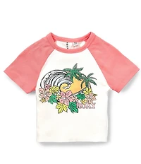 Roxy Big Girls Swell Seeker Tropical Waves Graphic Short Sleeve Raglan Baby T-Shirt