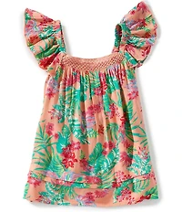 Roxy Big Girls Tropical Floral Printed Crocheted Trimmed Crinkled Crepe Top