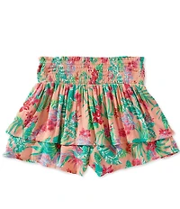 Roxy Big Girls Tropical Floral Printed Smocked Waist Crinkled Crepe Skort