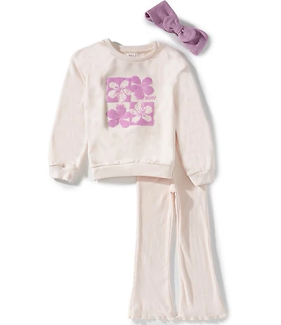 Roxy Little Girl Long Sleeve Pullover Sweatshirt Flare Pants & Matching Headband 3-Piece Set Making Pants Plural