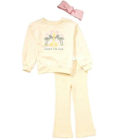 Roxy Little Girl Long Sleeve Under The Sun Pullover Top Flare Pants & Matching Headband 3-Piece Set