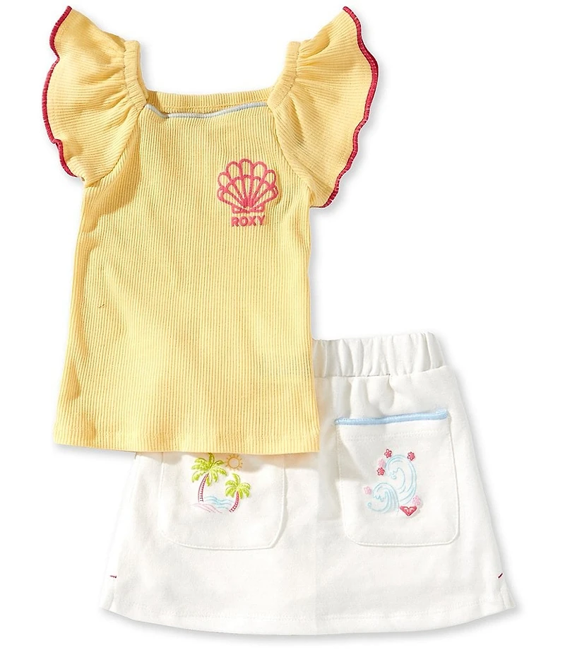 Roxy Little Girls Sleeveless Tank Top & Coordinating Patch-Pocketed Skirt Set