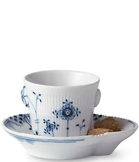 Royal Copenhagen Blue Elements Floral Pattern Geometric Motif Porcelain Espresso Cup and Saucer