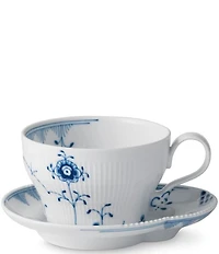 Royal Copenhagen Blue Elements Floral Pattern Geometric Motif Porcelain Teacup & Saucer Set