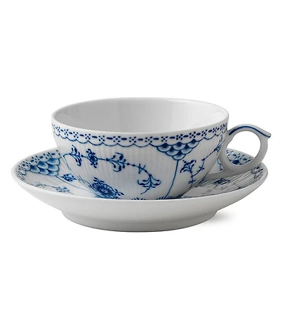 Royal Copenhagen Blue Fluted Half Lace Tea Cup & Saucer