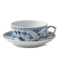Royal Copenhagen Blue Fluted Half Lace Tea Cup & Saucer