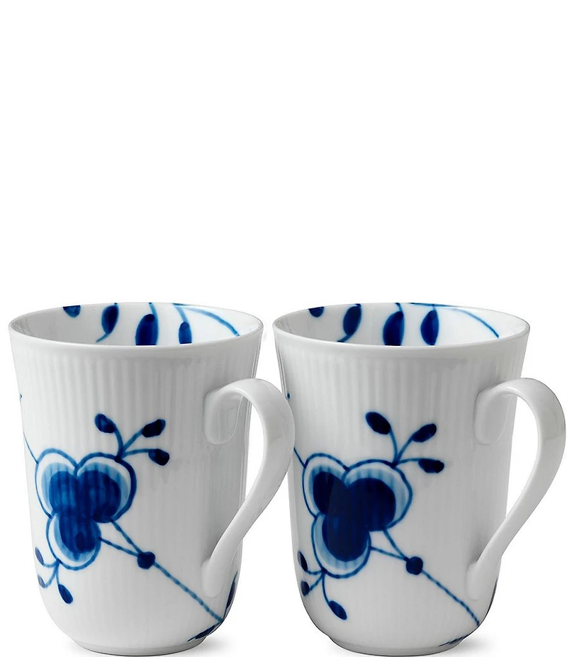 Royal Copenhagen Blue Fluted Floral Pattern Porcelain 11-oz. Mega Mug, Set of 2