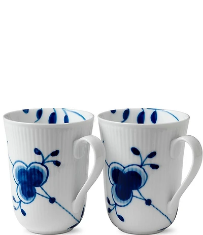 Royal Copenhagen Blue Fluted Floral Pattern Porcelain 11-oz. Mega Mug, Set of 2