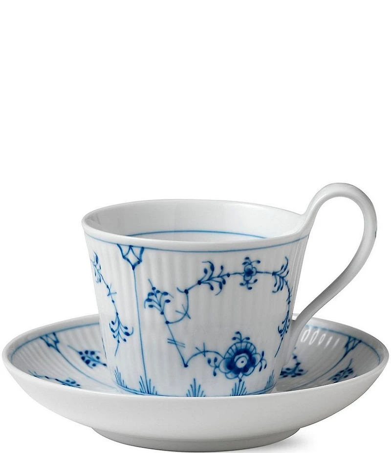Royal Copenhagen Blue Fluted Plain High Handle Cup and Saucer