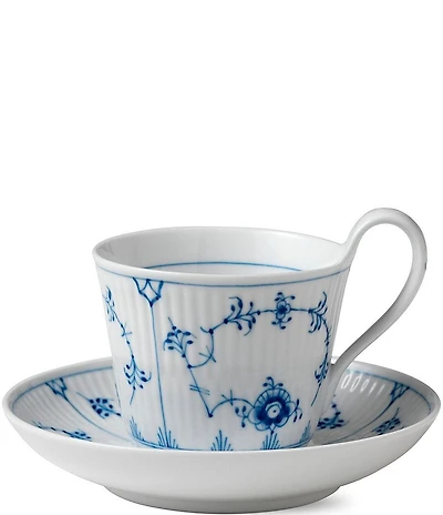Royal Copenhagen Blue Fluted Plain High Handle Cup and Saucer