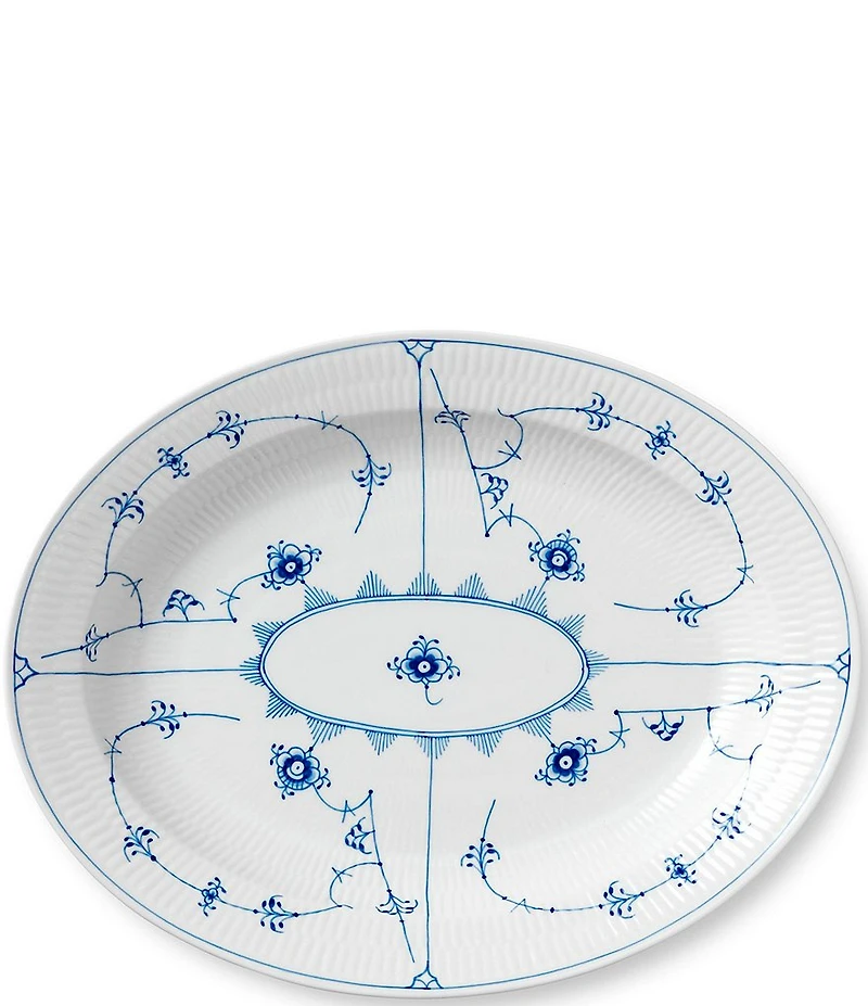 Royal Copenhagen Blue Fluted Plain Floral Pattern Porcelain Large Oval Platter