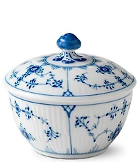 Royal Copenhagen Blue Fluted Plain Floral Pattern Motif Porcelain Sugar Bowl with Lid