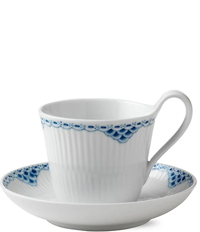 Royal Copenhagen Princess Delicate Blue Lace Pattern High Handle Cup and Saucer
