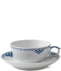 Royal Copenhagen Princess Delicate Blue Lace Border Pattern Tea Cup and Saucer