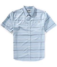 Salty Crew Skipper UV Button Up Short Sleeve Striped Woven Shirt