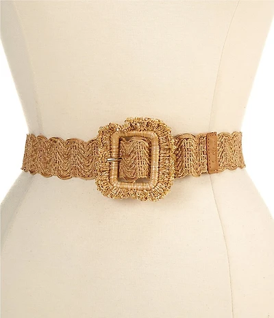 Sam Edelman 1.5#double; Raffia Scallop Edge Woven Belt
