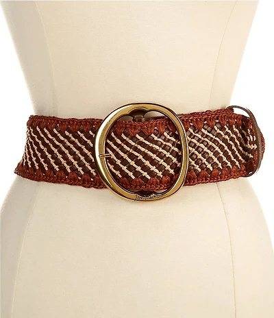 Sam Edelman 2.75#double; Leather Raffia Centerbar Belt