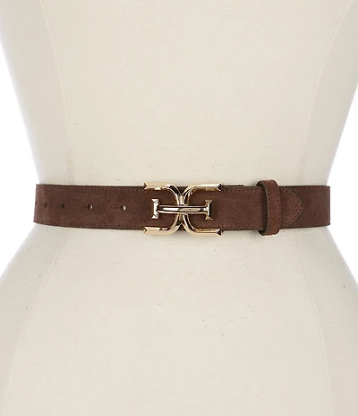 Sam Edelman 30mm Suede Logo Buckle Edge Stitch Belt