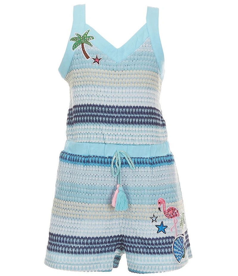 Sara Sara Big Girls Sleeveless Variegated-Stripe Romper