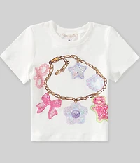 Sara Sara Little Girls Short-Sleeve Bow-Accented Charm-Motif Graphic T-Shirt
